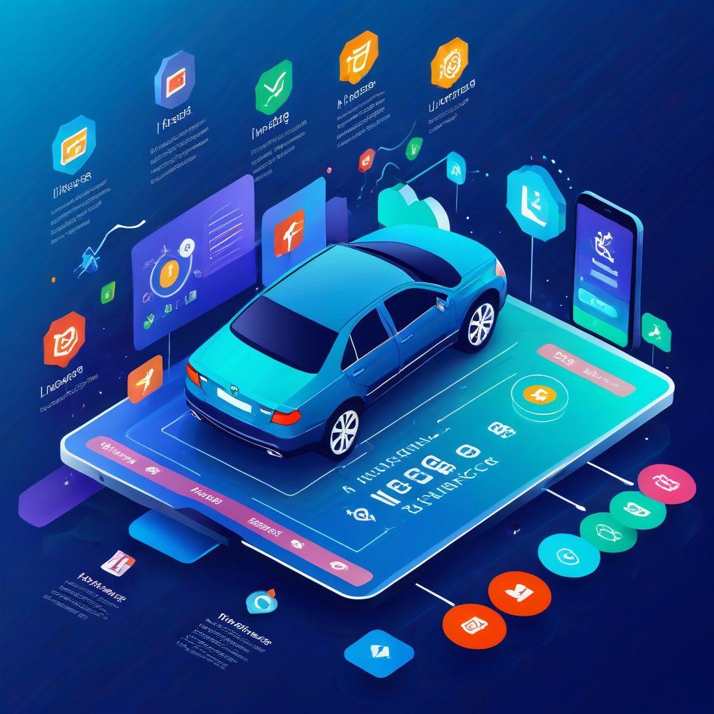 A visually engaging digital illustration depicting a user-friendly interface of a web-based insurance comparison tool. Include icons of various insurance policies like health, auto, and home, surrounded by colorful charts and graphs showcasing different options. Incorporate vibrant colors and a modern aesthetic that conveys ease of navigation and clarity in decision-making. The background can feature abstract representations of technology and finance. 3D. vibrant colors.